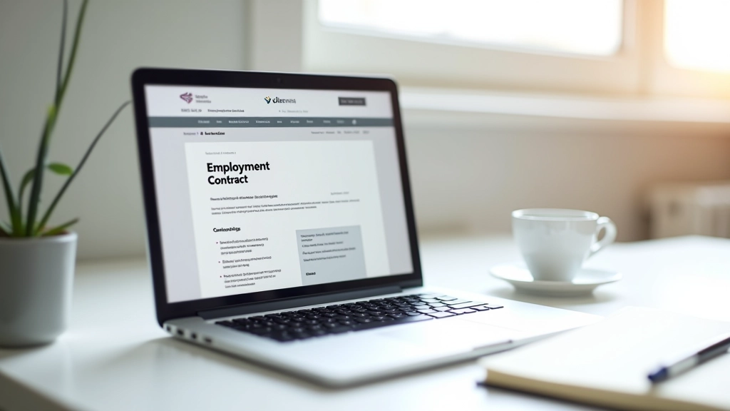 Computador portátil mostrando website de informação sobre direitos dos trabalhadores com ícone de cadeado de segurança
