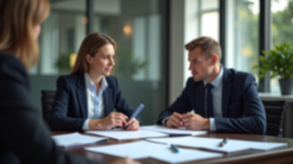Ambiente de consulta profissional sobre direitos laborais com documentos e contratos