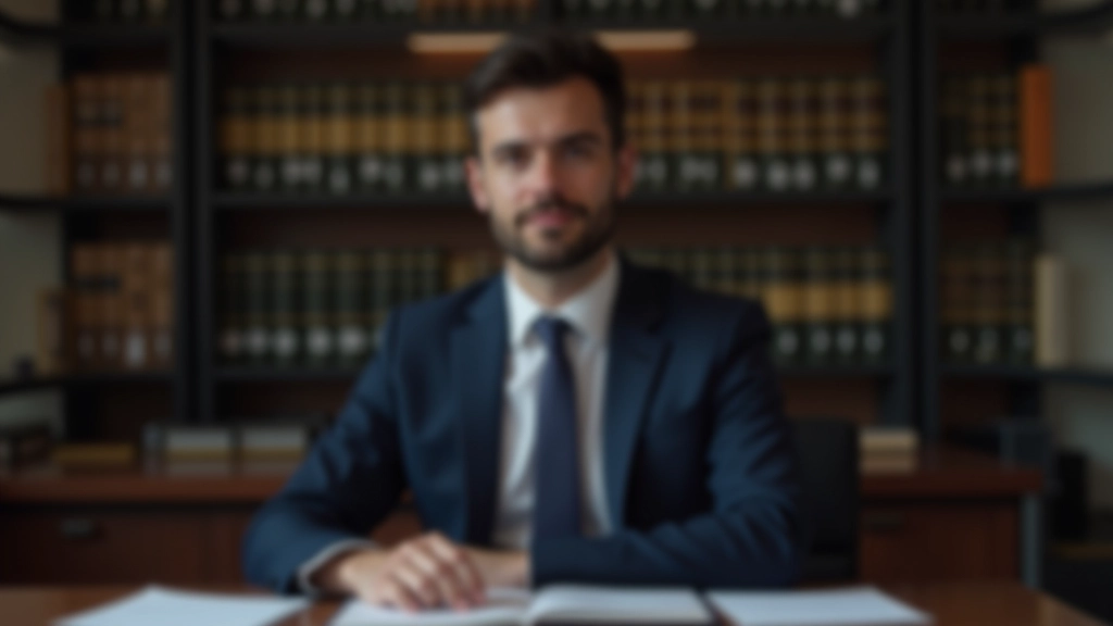 Advogado laboral em seu escritório rodeado de livros sobre legislação