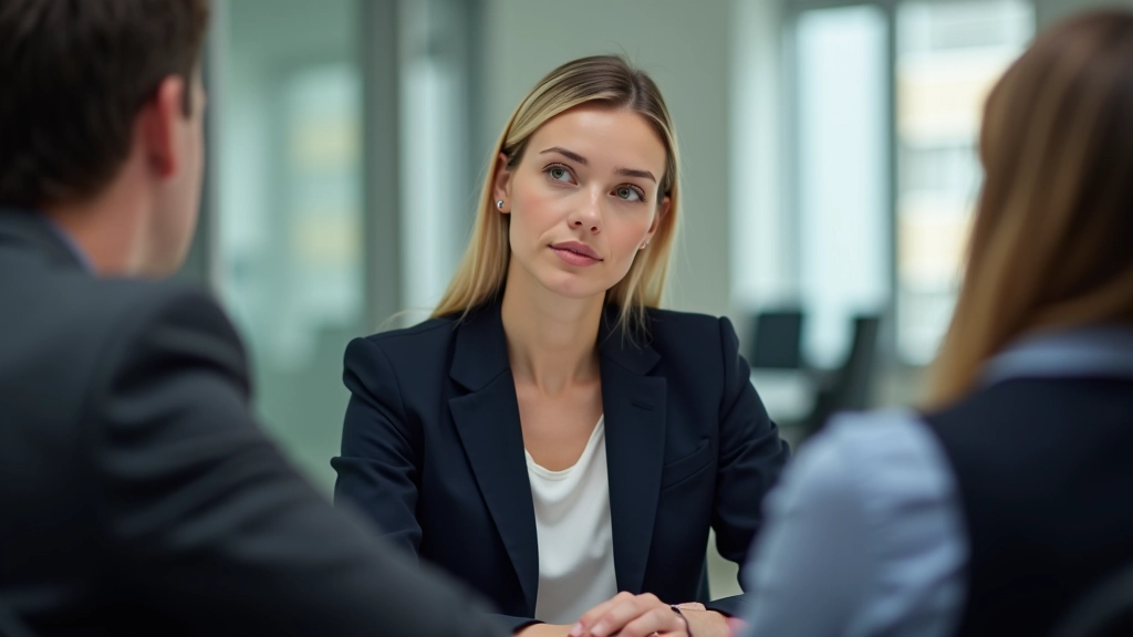 Profissional mulher em reunião com gestor de recursos humanos discutindo direitos contratuais